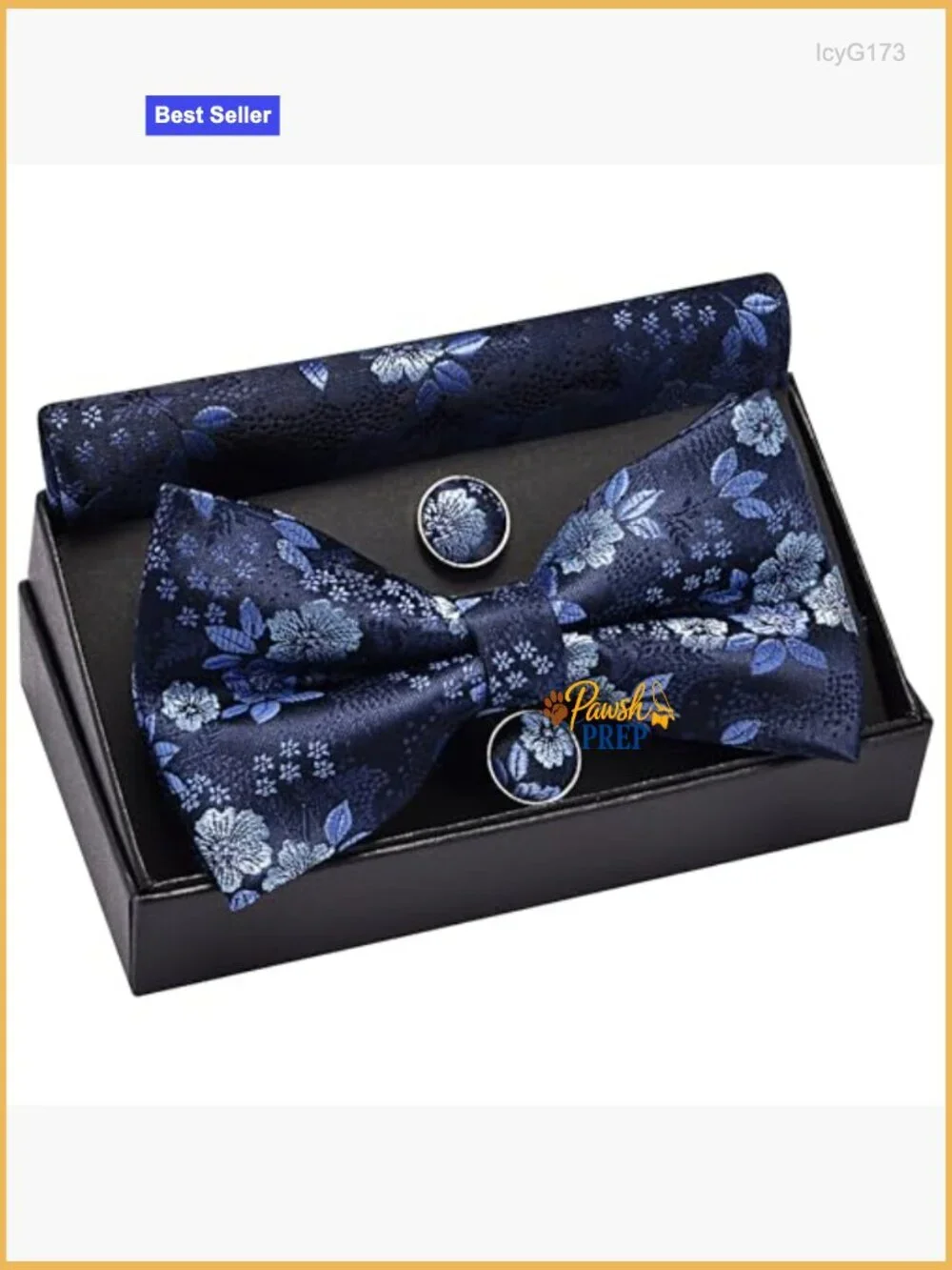 Silk Blend Adjustable Pre-Tied Bow Tie Set with Pocket Square Cufflinks